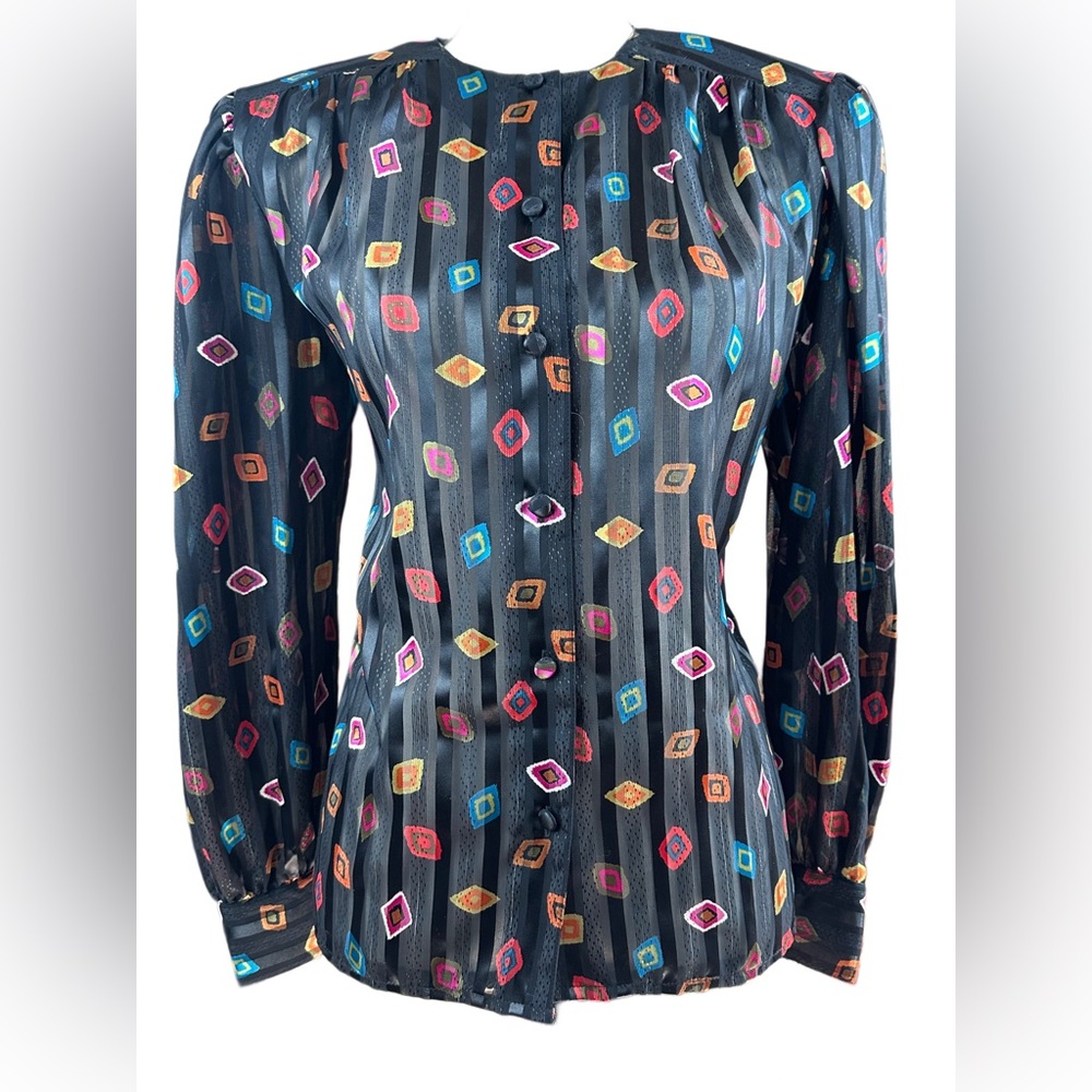 Vintage 80’s 90’s Y2K NWT Collections by Josephine Diamond Print Blouse Top 6